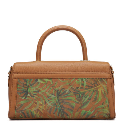 Small Floral Wax Leather Satchel - Tan