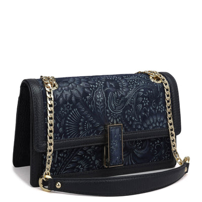 Small Floral Wax Leather Shoulder Bag - Blue