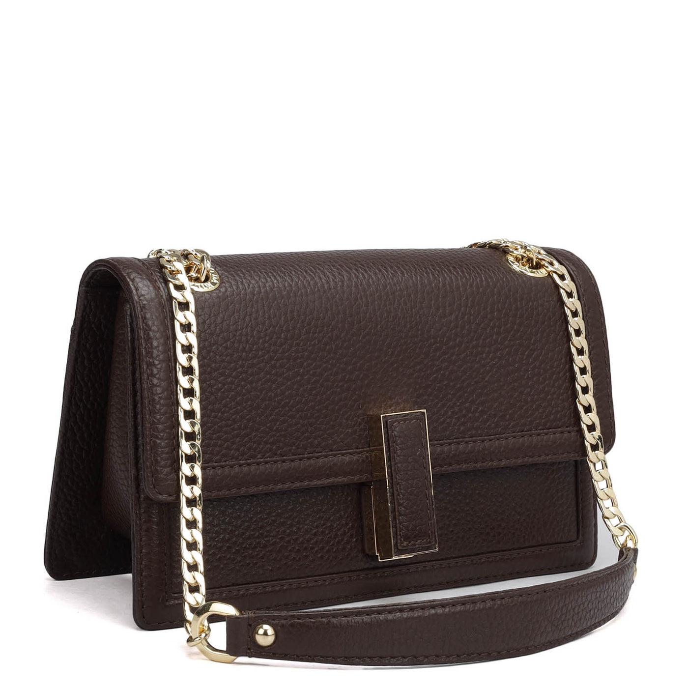 Small Wax Leather Shoulder Bag - Chocolate