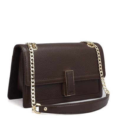 Small Wax Leather Shoulder Bag - Chocolate