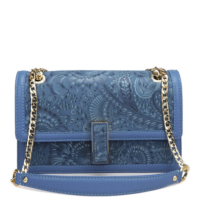 Small Floral Wax Leather Shoulder Bag - Denim