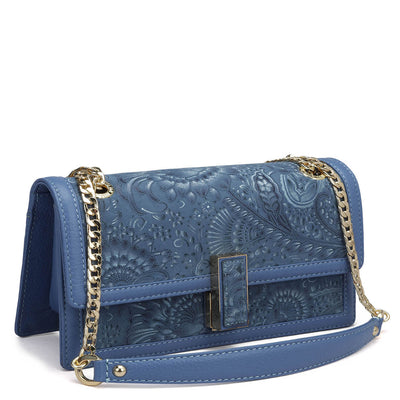 Small Floral Wax Leather Shoulder Bag - Denim