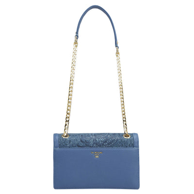 Small Floral Wax Leather Shoulder Bag - Denim