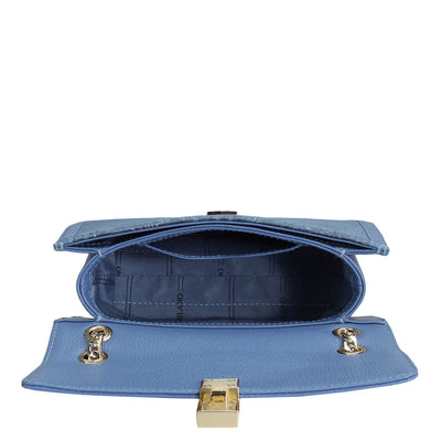 Small Floral Wax Leather Shoulder Bag - Denim