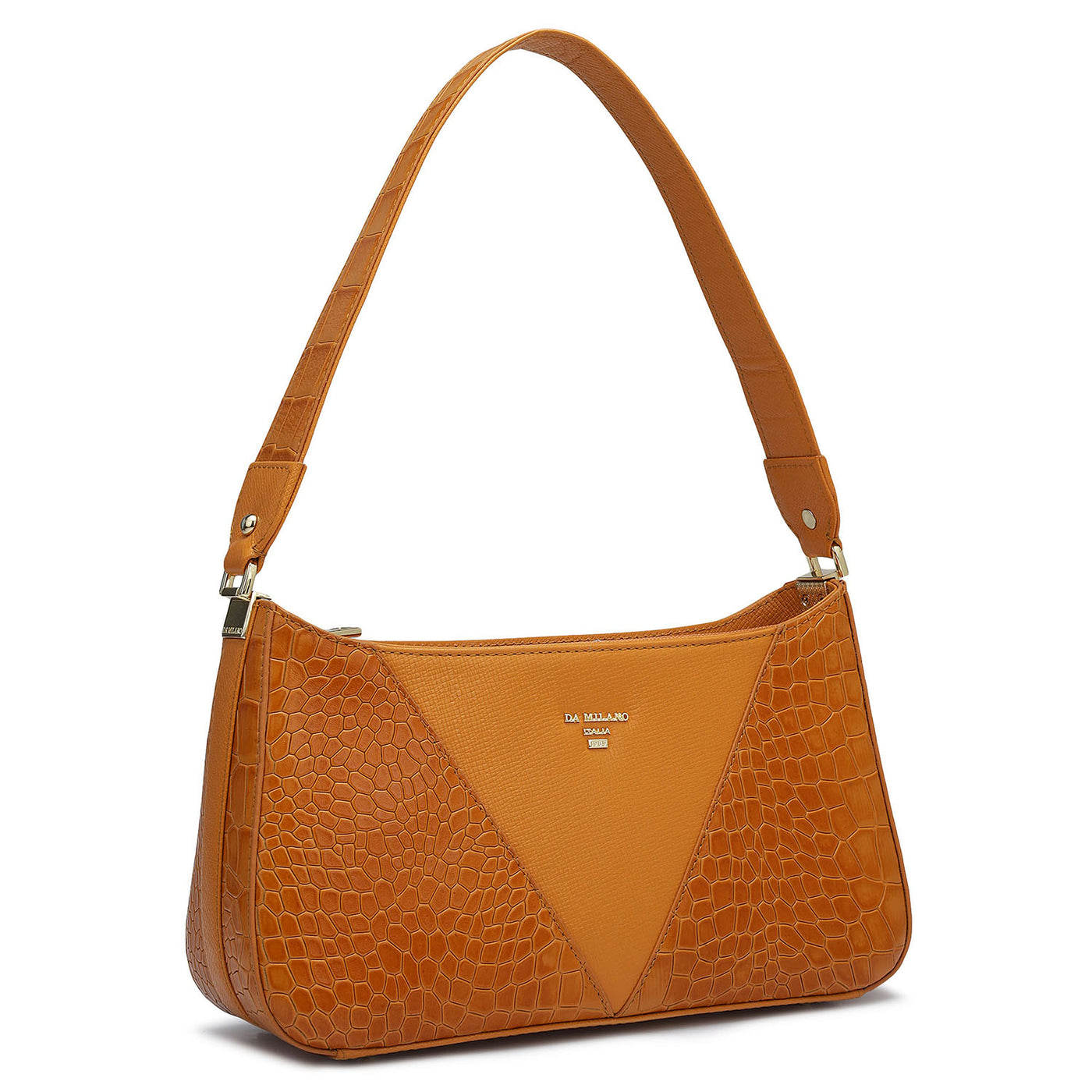 Small Croco Franzy Leather Baguette - Flame