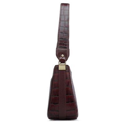 Small Croco Franzy Leather Baguette - Wine