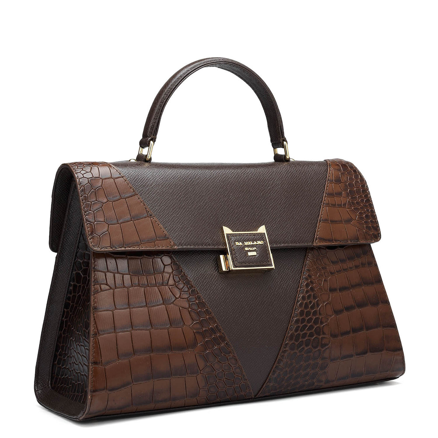 Medium Croco Franzy Leather Satchel - Brown