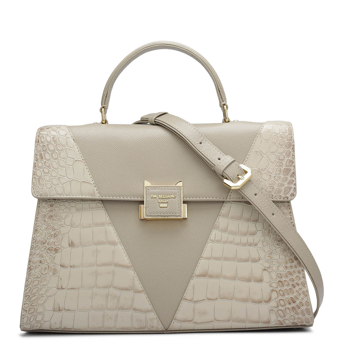 Medium Croco Franzy Leather Satchel - Frost