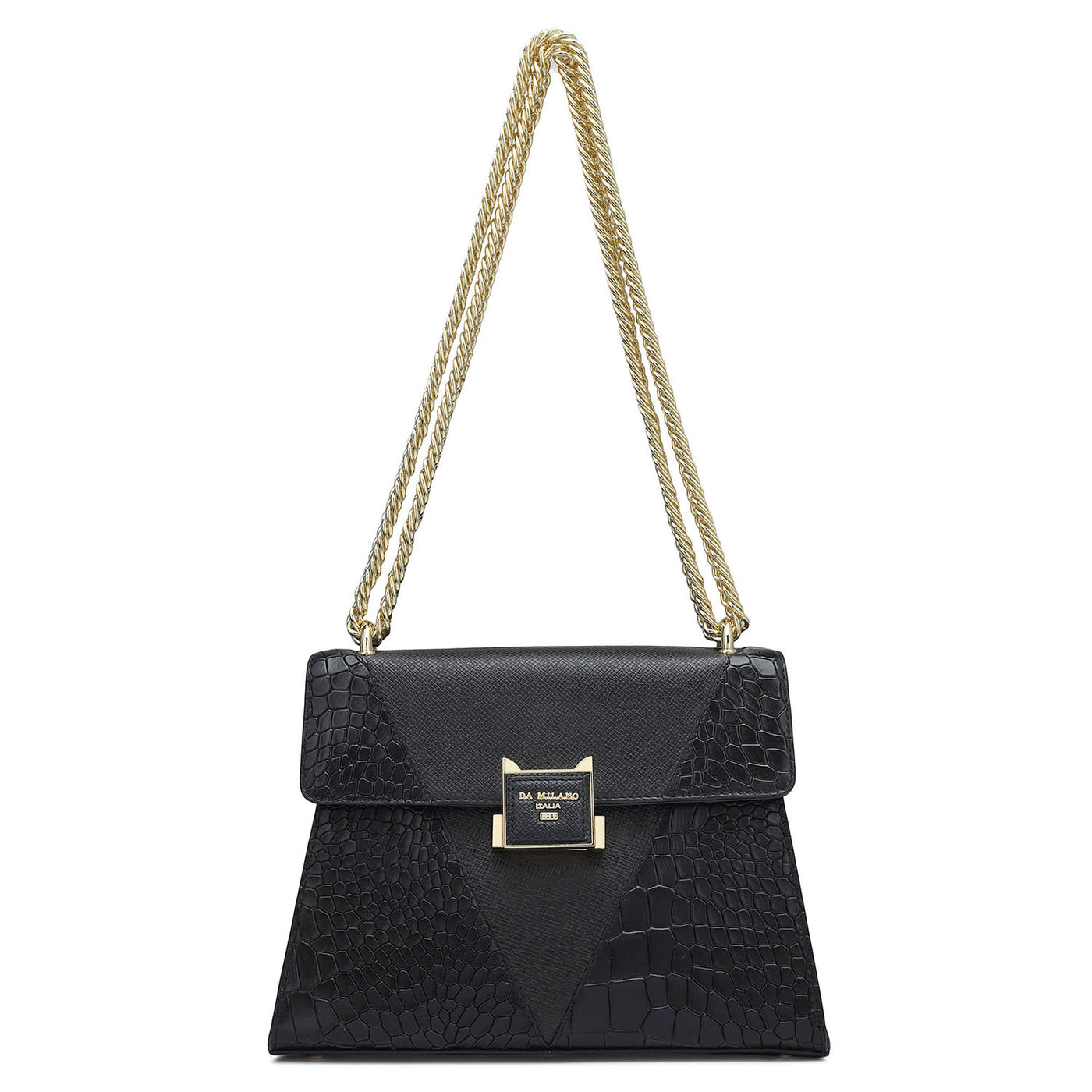 Small Croco Franzy Leather Shoulder Bag - Black