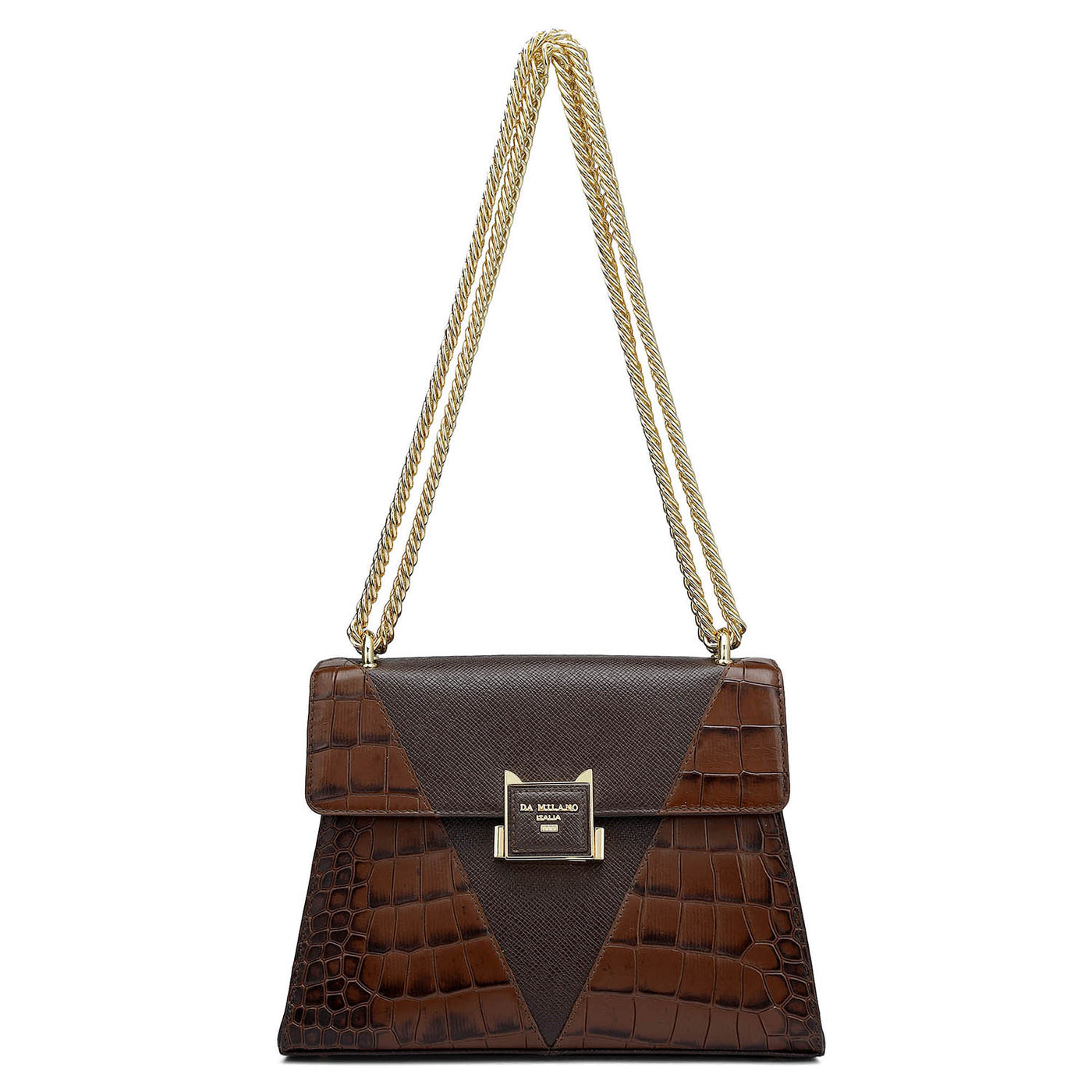 Small Croco Franzy Leather Shoulder Bag - Brown