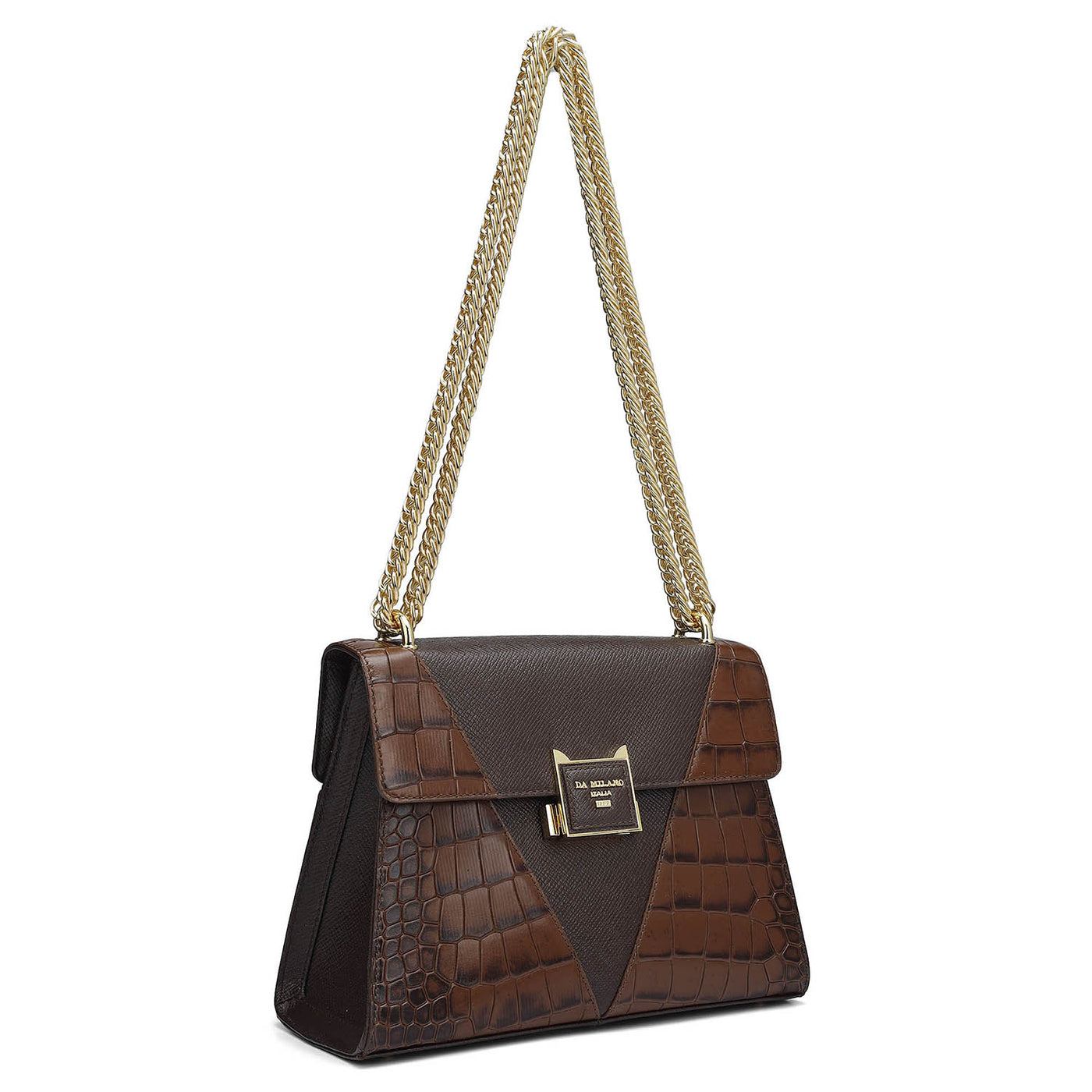 Small Croco Franzy Leather Shoulder Bag - Brown