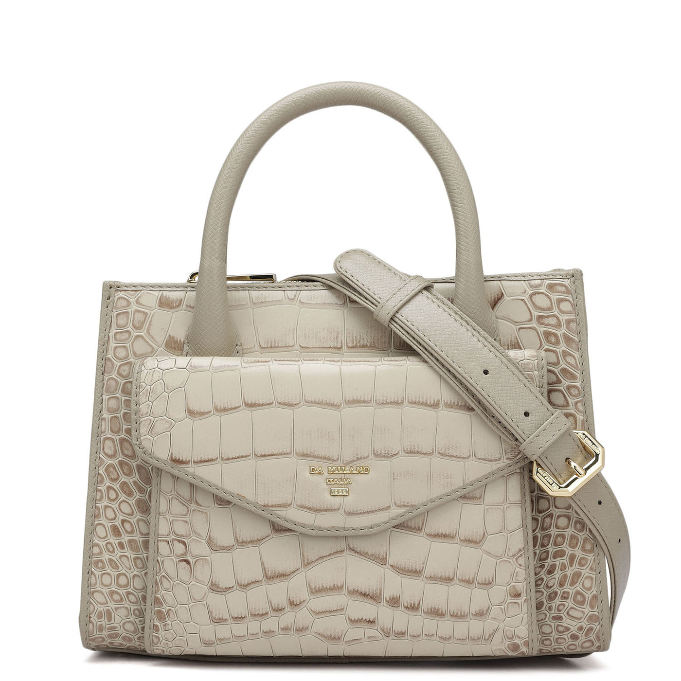 Small Croco Leather Satchel - Frost