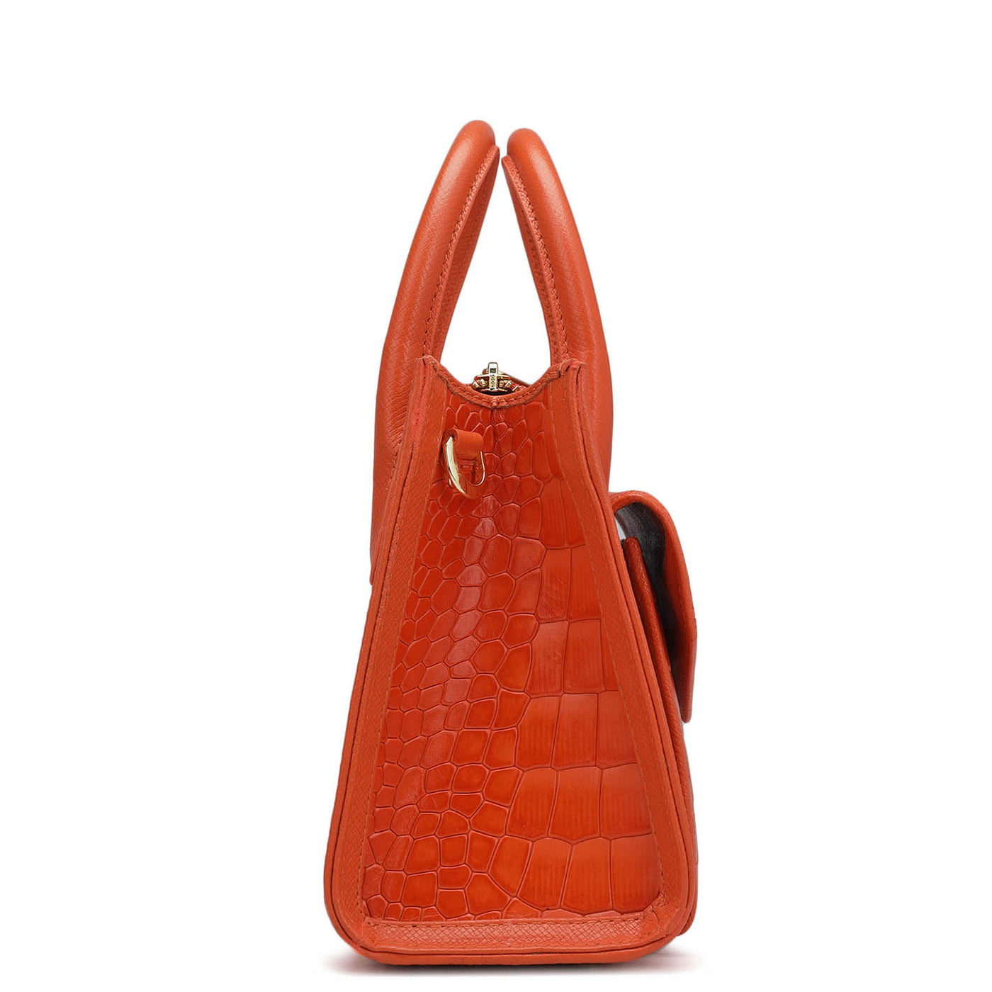 Small Croco Leather Satchel - Pumpkin