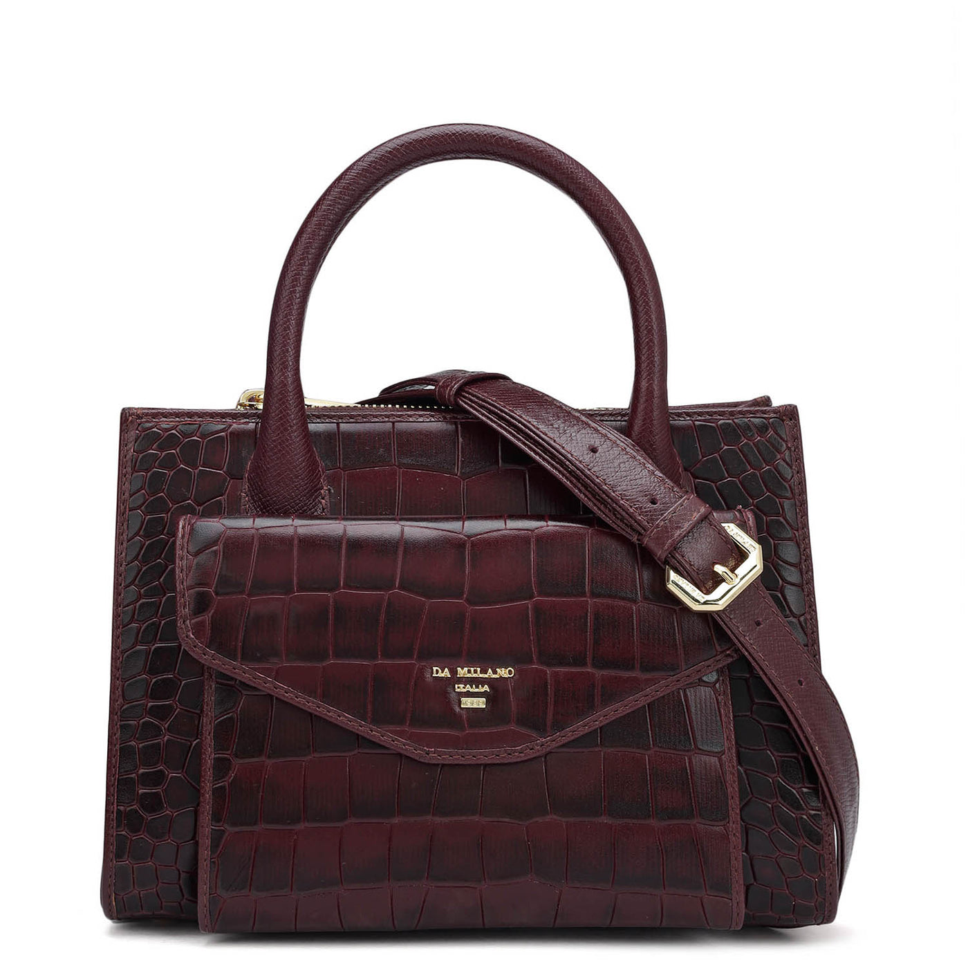 Small Croco Leather Satchel - Wine