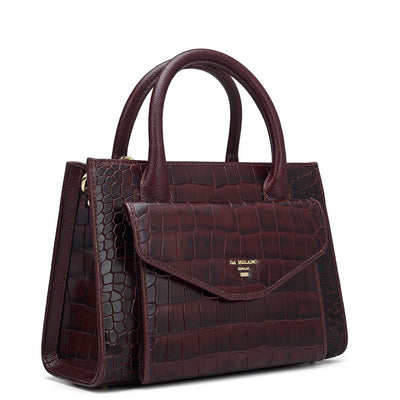 Small Croco Leather Satchel - Wine