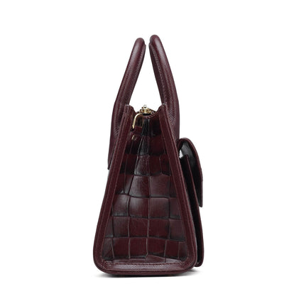 Small Croco Leather Satchel - Wine