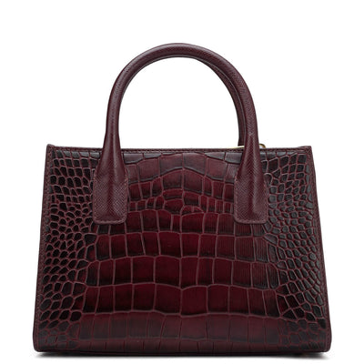 Small Croco Leather Satchel - Wine