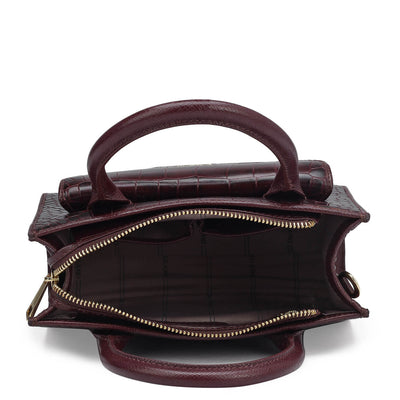 Small Croco Leather Satchel - Wine