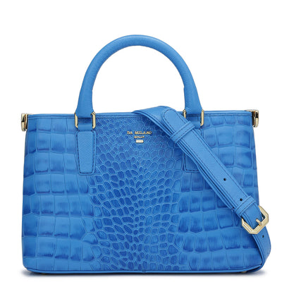 Small Croco Leather Satchel - Blue