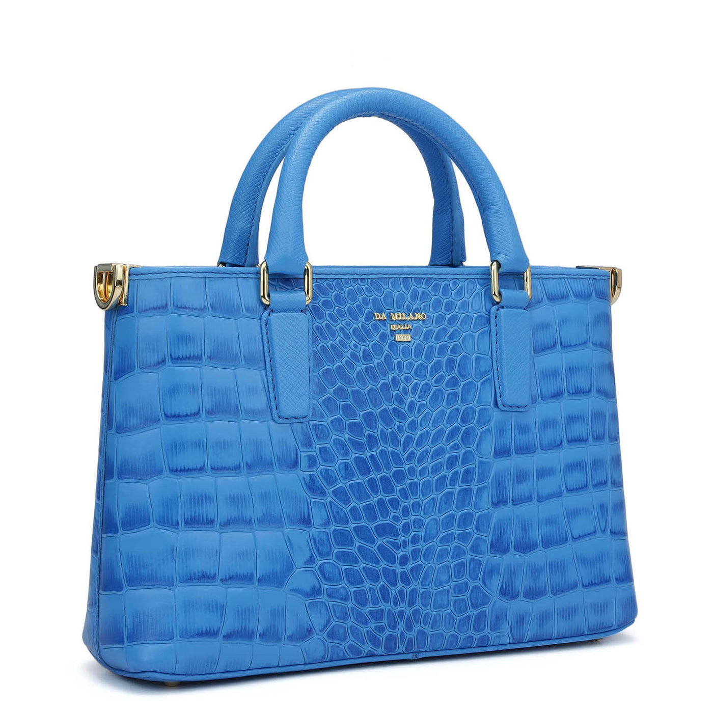 Small Croco Leather Satchel - Blue