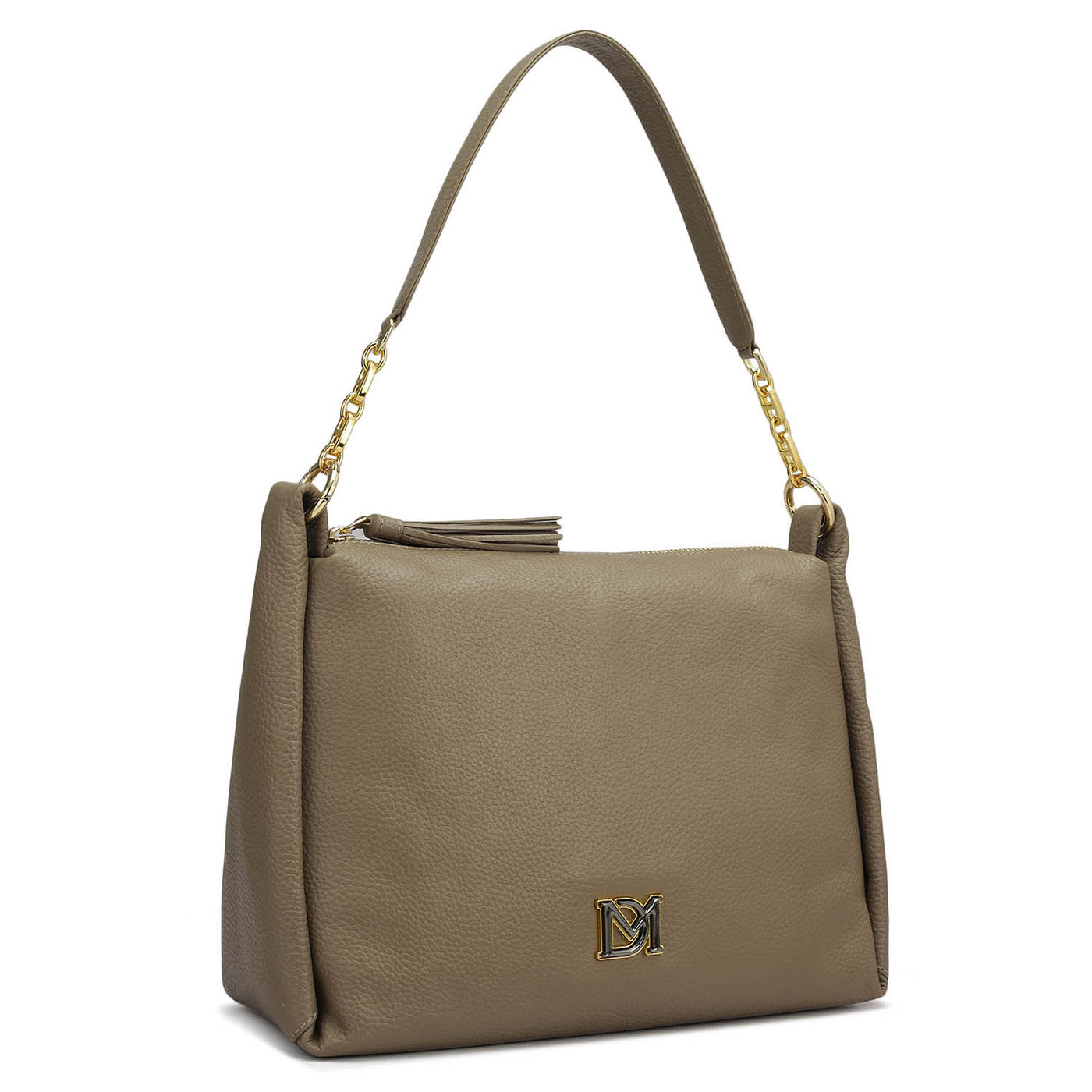 Medium Wax Leather Hobo - Greyish Taupe