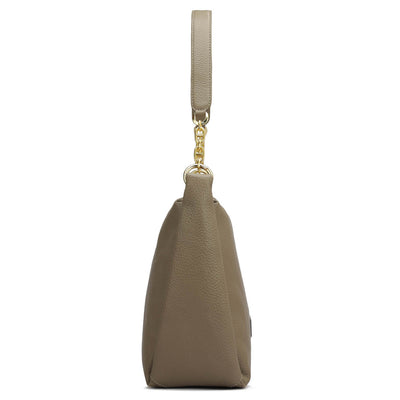 Medium Wax Leather Hobo - Greyish Taupe