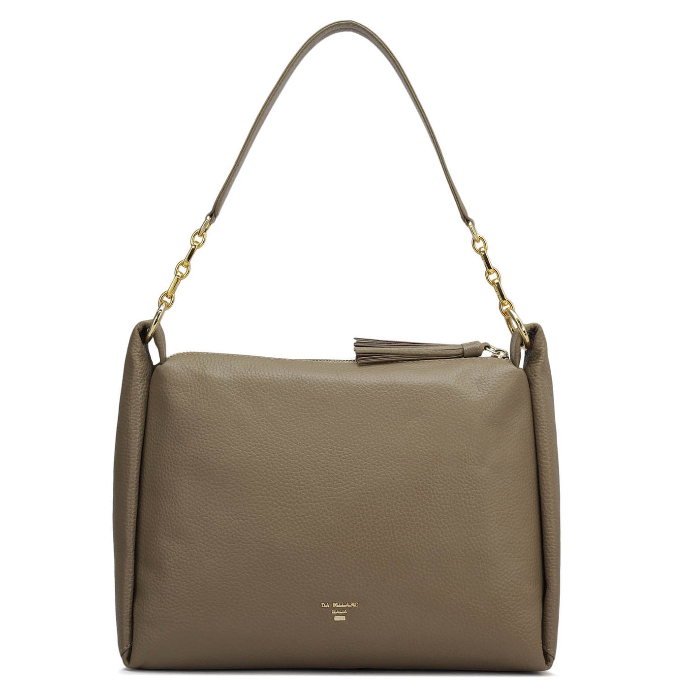 Medium Wax Leather Hobo - Greyish Taupe