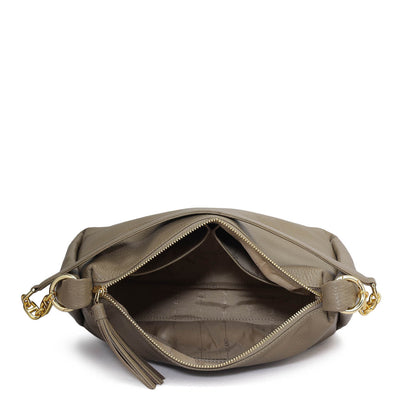 Medium Wax Leather Hobo - Greyish Taupe