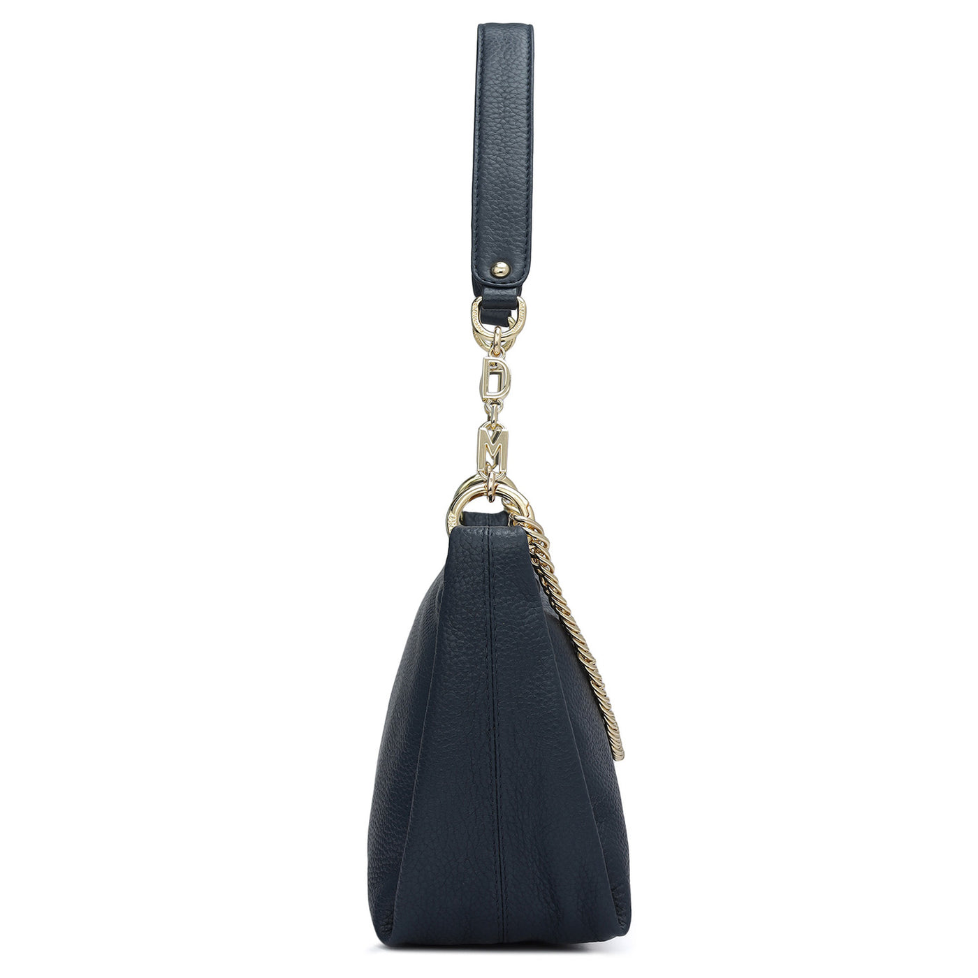 Small Wax Leather Baguette - Navy