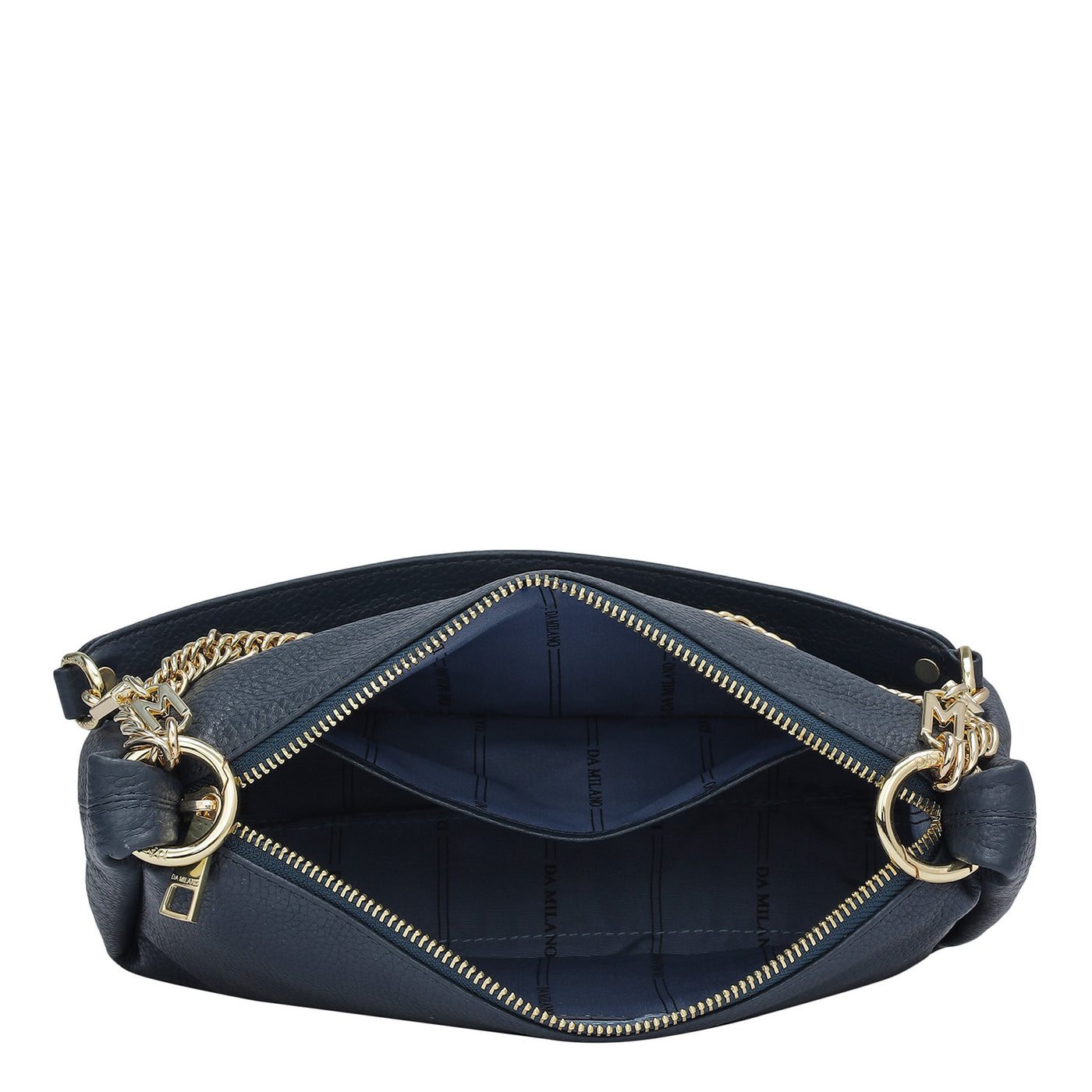 Small Wax Leather Baguette - Navy