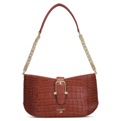 Small Croco Leather Baguette - Brick