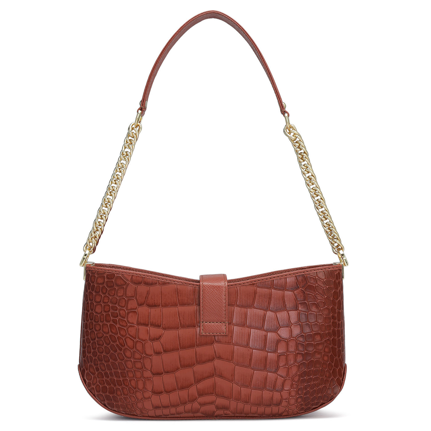 Small Croco Leather Baguette - Brick