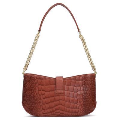 Small Croco Leather Baguette - Brick