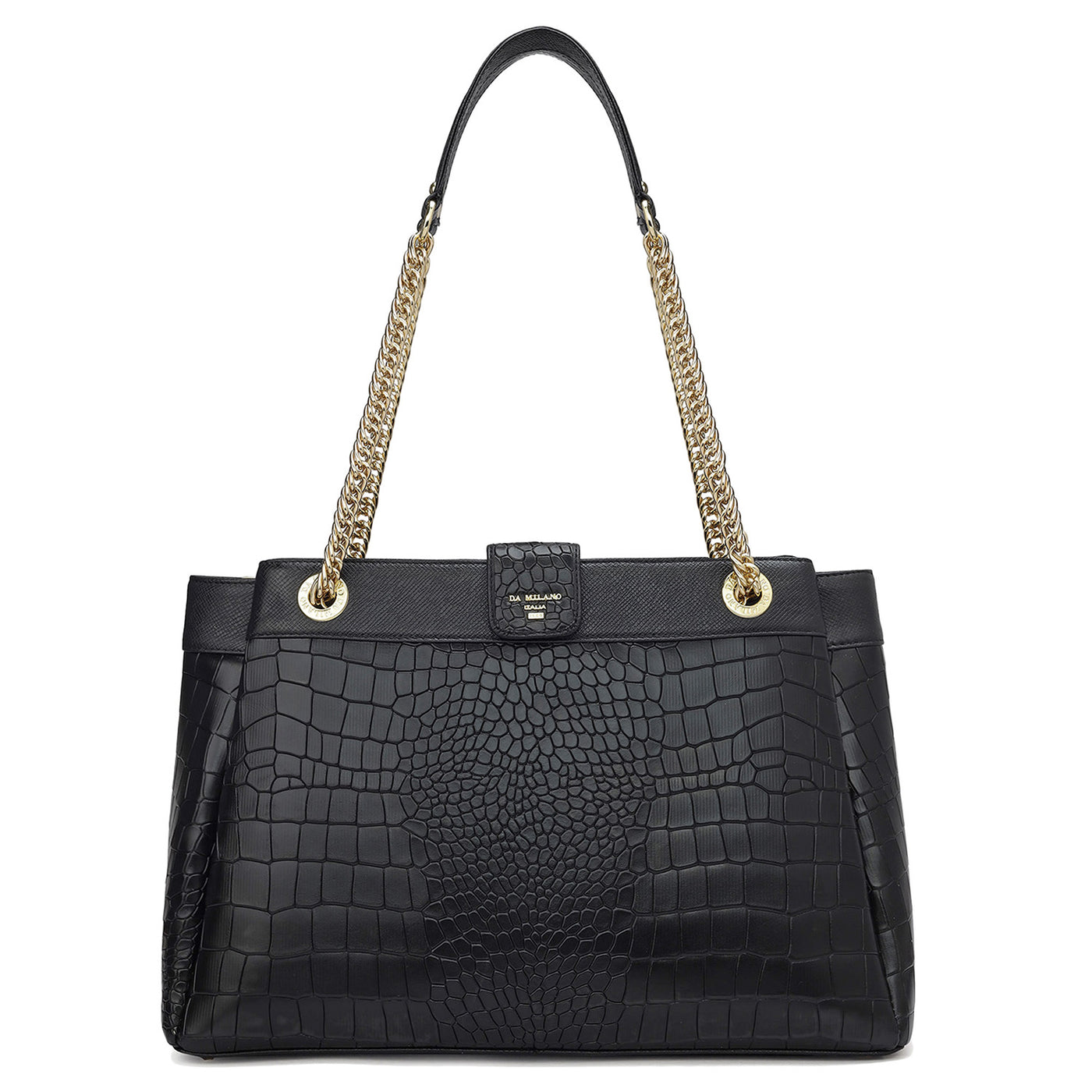 Medium Croco Leather Shoulder Bag - Black