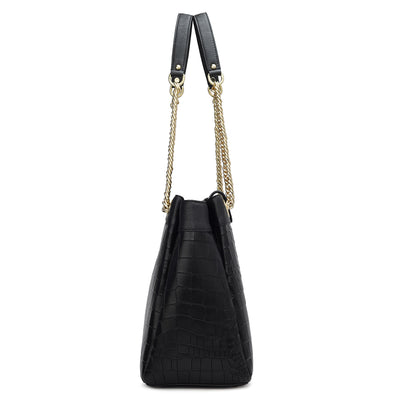 Medium Croco Leather Shoulder Bag - Black