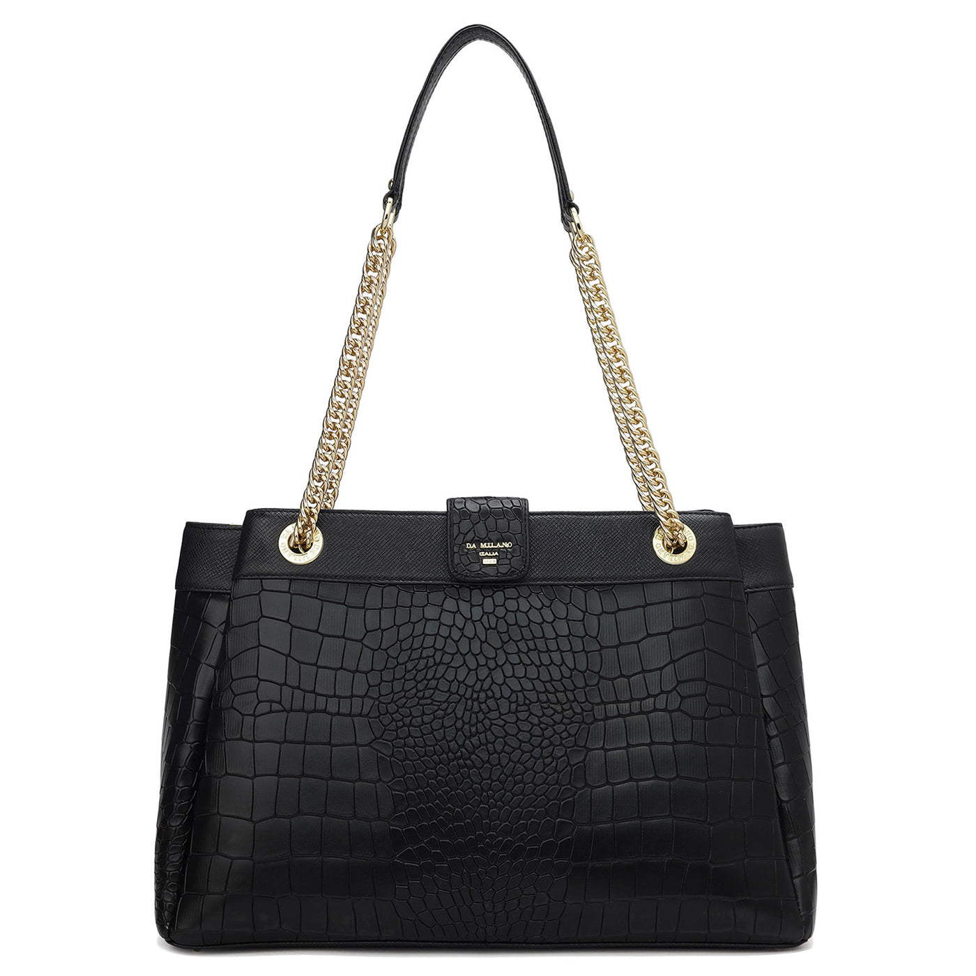 Medium Croco Leather Shoulder Bag - Black