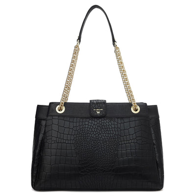 Medium Croco Leather Shoulder Bag - Black