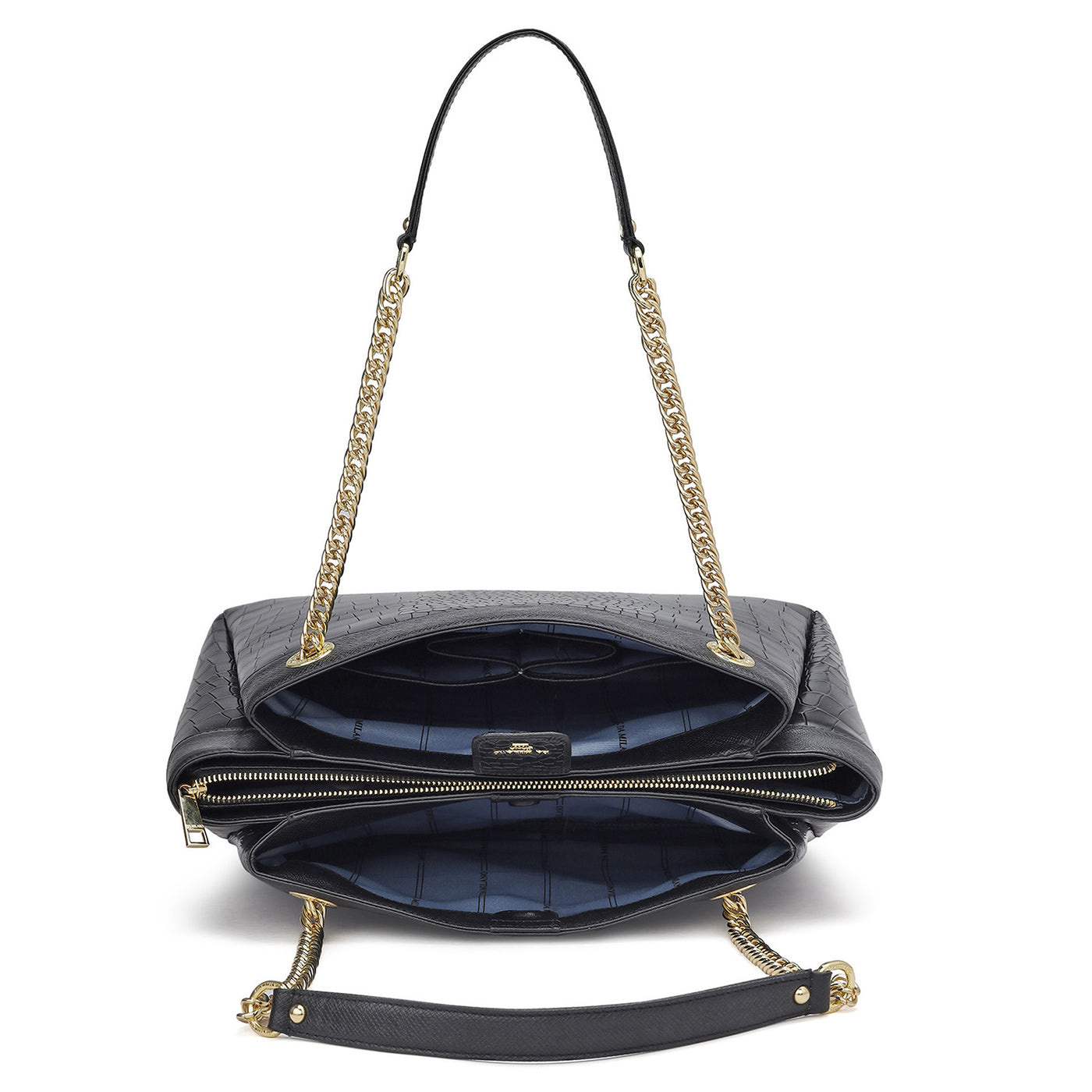 Medium Croco Leather Shoulder Bag - Black