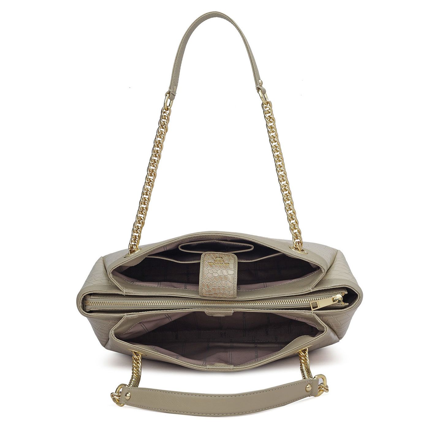 Medium Croco Leather Shoulder Bag - Frost