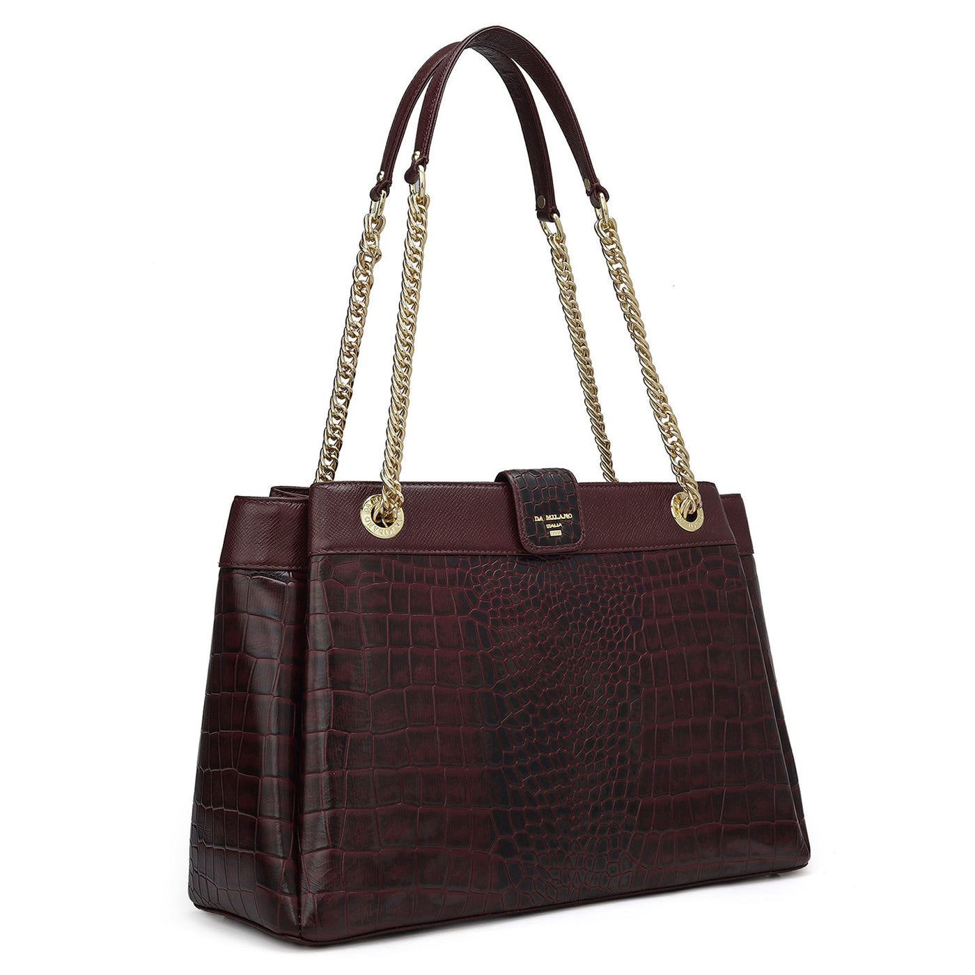 Medium Croco Leather Shoulder Bag - Wine