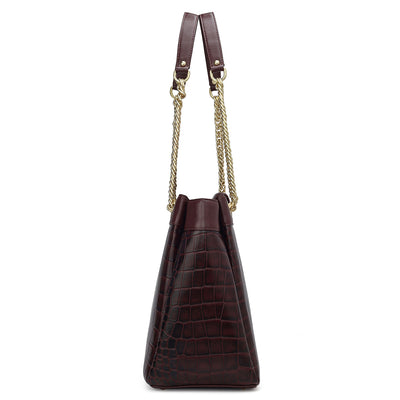 Medium Croco Leather Shoulder Bag - Wine