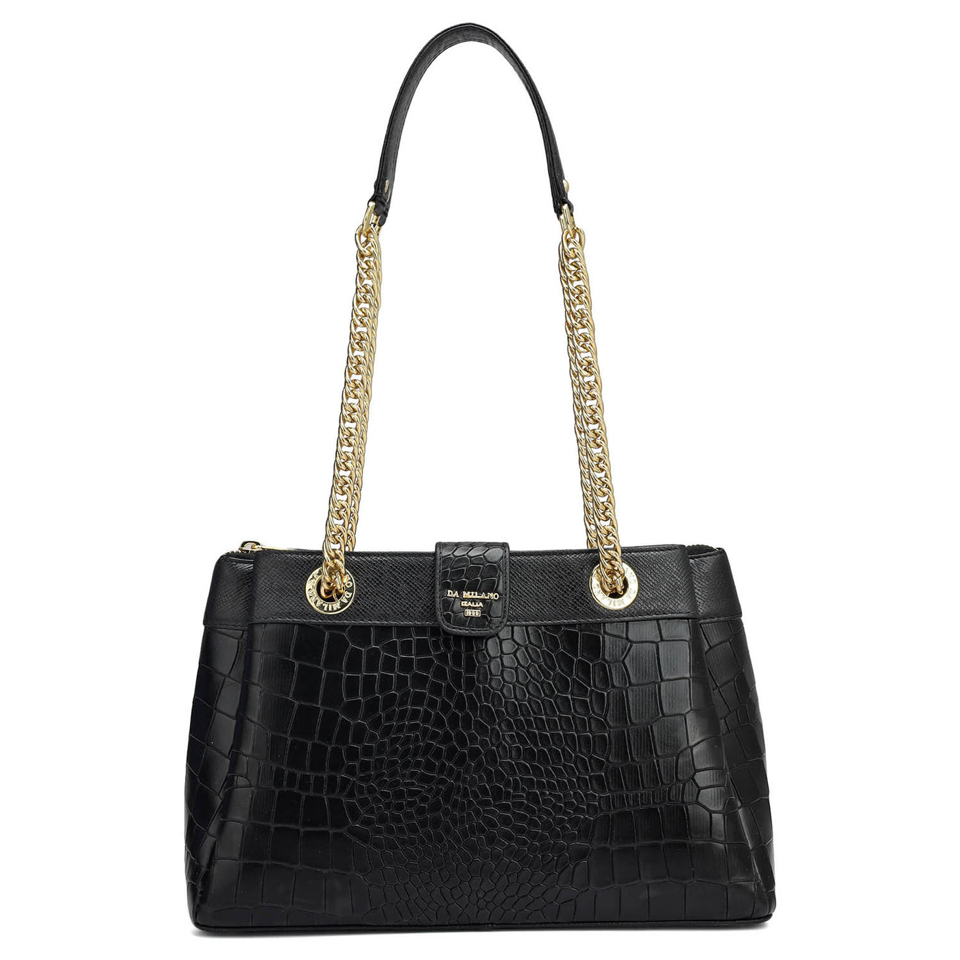 Small Croco Leather Shoulder Bag - Black