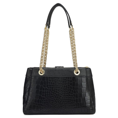 Small Croco Leather Shoulder Bag - Black