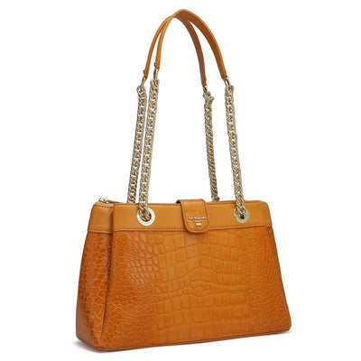 Small Croco Leather Shoulder Bag - Flame