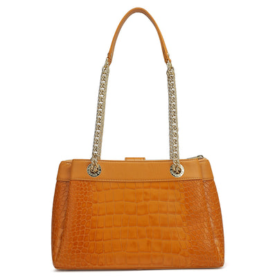 Small Croco Leather Shoulder Bag - Flame