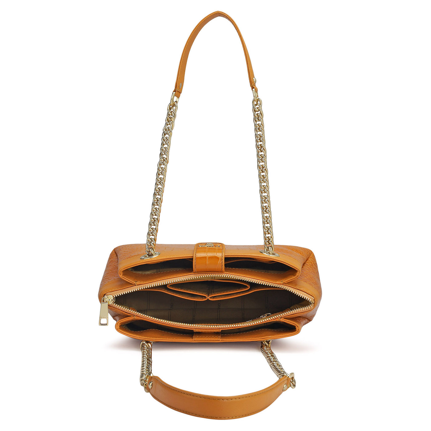 Small Croco Leather Shoulder Bag - Flame