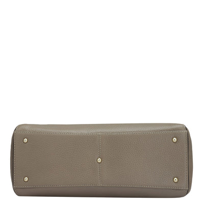 Medium Wax Leather Satchel - Greyish Taupe