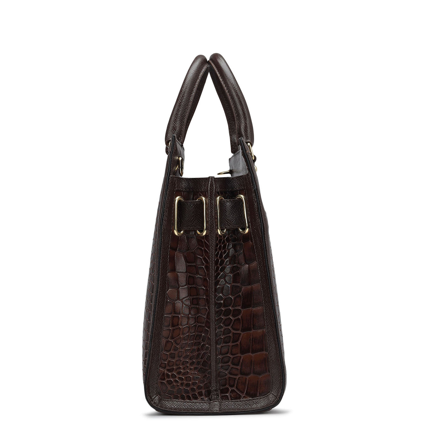 Medium Croco Leather Book Tote - Brown