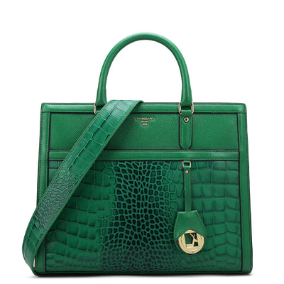 Medium Croco Leather Book Tote - Sea Weed