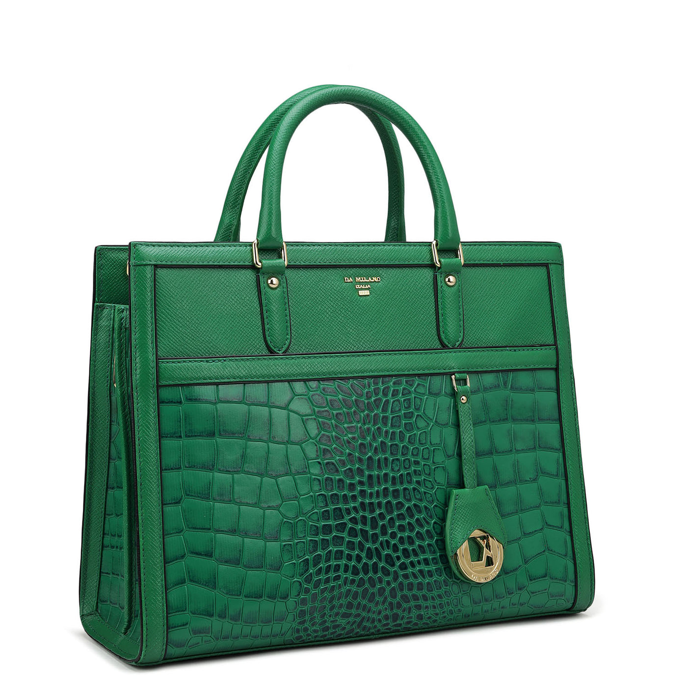 Medium Croco Leather Book Tote - Sea Weed